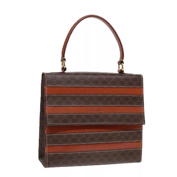 CELINE Macadam Canvas Hand Bag PVC Brown Auth 89283 - Picture 1 of 16